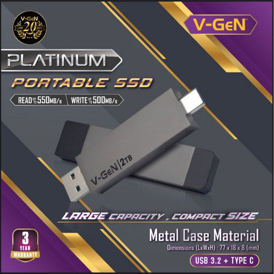 PLATINUM SSD PORTABLE USB 3.2 AND TYPE C 2TB
